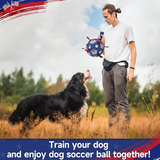 QDAN Dog Toys Soccer Ball with Straps - Durable Dog Balls for Extra Large Dogs, Beach Pool Dog Water Toy, Puppy Dog Birthday Gifts, Herding Balls for Dog (9 Inch)