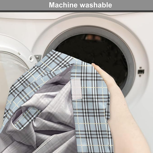 Lunarable Plaid Dog Crate Cover, Traditional Vintage Pattern with Modern Look Checkered Pastel Colored, Easy to Use Pet Kennel Cover for Medium Large Dogs, 42 Inch, Pale Blue Dimgray Cream