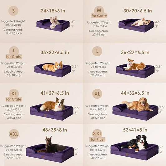 EHEYCIGA Orthopedic XL Dog Beds, Waterproof Memory Foam Dog Bed for Extra Large Dogs, Non-Slip Bottom and Egg-Crate Foam Big Dog Couch Bed with Washable Removable Cover, Purple