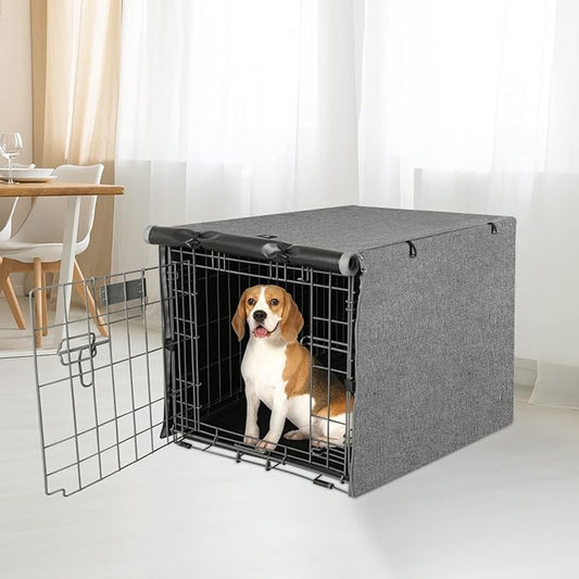 X-ZONE PET Double Door Dog Crate Cover - Polyester Pet Kennel Cover (Fits 24 30 36 42 48 inches Wire Crate) (36 Inch, Grey)