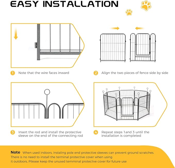 Lekesky Puppy Playpen for Dogs Indoor Small, 24 Inch 8 Panels Dog Play Pen with Bottom Mat, Heavy Duty Metal Pet Playpen for Puppys and Doggies, Black Silver