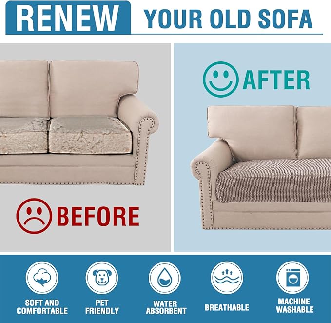 H.VERSAILTEX Plush Chenille Dog Bed Cover Thick Soft Loveseat Cover for 2 Cushion Couch Anti Slip Couch Cover Furniture Protector for Dog, Pet, Cat (35" x 62", Sand)