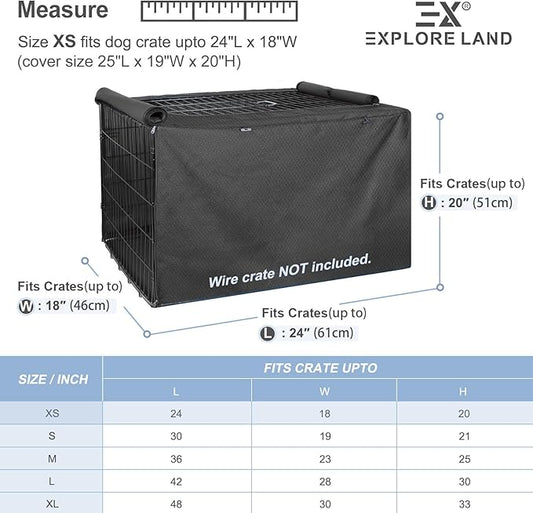 Explore Land Dog Crate Cover for 24 Inches Wire Cage, Heavy-Duty Lattice Pet Kennel Enclosure Compatible with 1 2 3 Doors Standard Metal Cage (Black)