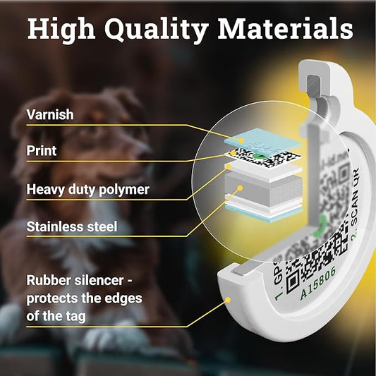 QR Code Dog Tag Silent Id Pet Tags Personalized Name Plate with Online Profile (Large, Pink Paw)