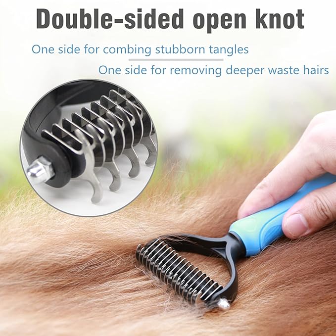 Long Tooth Undercoat Rake, Deshedding Tool Set - Pet Grooming Brushes for Middle to Large Dogs, Cats, Horses - Dematting Comb for German Shepherds, Huskies, Long-Haired Breeds