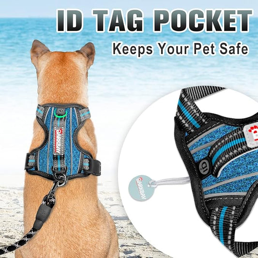 BARKBAY No Pull Dog Harness Large Reflective Dog Harness with Front Clip and Easy Control Handle for Walking Training Running with ID tag Pocket(Blue/Black,M)