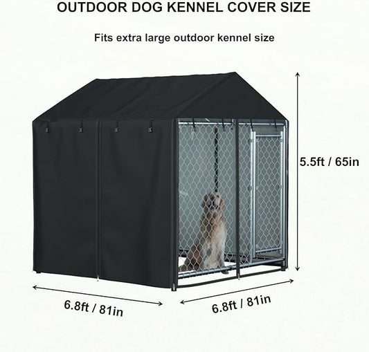 Outdoor Dog Kennel Cover Waterproof Dustproof Heavy Duty 600D 6.76 ft X 6.76 ft X 5.5 ftOutdoor Dog Pen Cover Heavy Duty Dog Kennel Mesh Large Cage Cover (cover only)