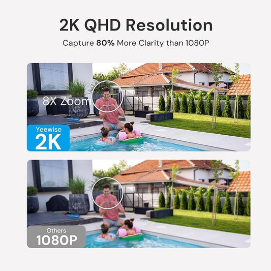 yeewise 2K Solar Security Cameras Wireless Outdoor, WiFi6 Solar Security Camera for Outside Wireless, Color Night Vision, 2.4/5GHz WiFi, IP66 Weatherproof, Compatible with Alexa, No Monthly Fees