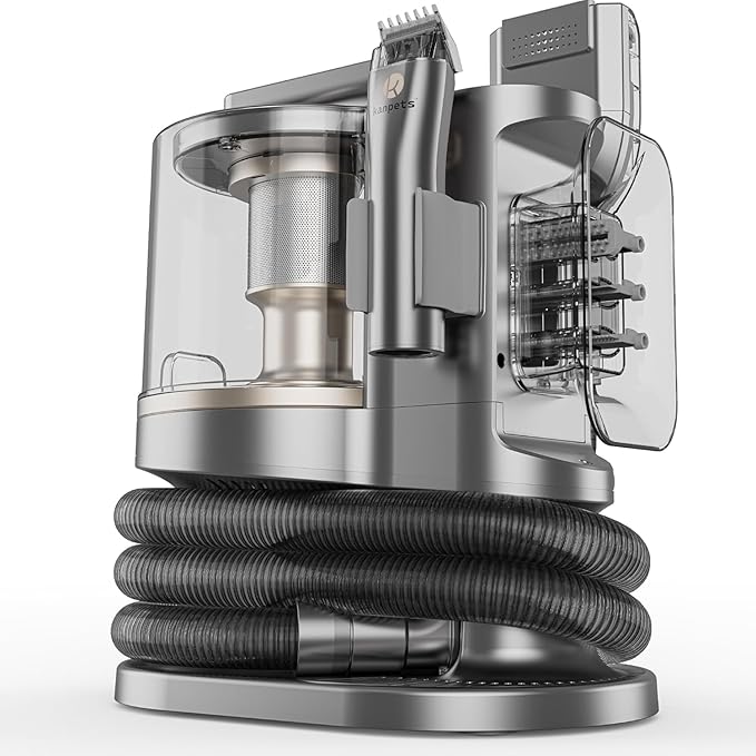 Pet Grooming Kit with 3.4L Oversized Vacuum Suction - 99% Pet Hair Removal - Professional Dog Clippers & Shedding Tools for Cats, Teddy, Poodle, Golden Retrievers (Metallic Silver)