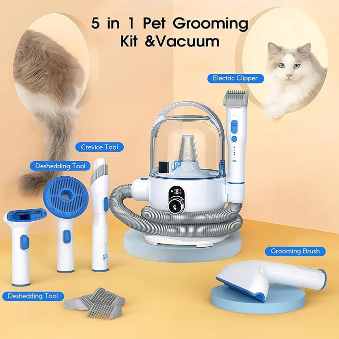 GAOMON Pet Grooming Vacuum kit, Professional Dog Vacuum for Shedding Grooming with 2 L Pet Hair Dust Cup, 5 in 1 Proven Grooming Tools Picks Up 99% Pet Hair, 16 Levels Suction Adjustable