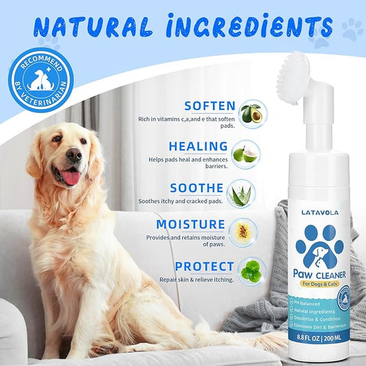 Dog Paw Cleaner, No-Rinse Foaming Cleanser, Moisturizing & Deodorizing Paw Wash with Silicone Bristle Brush, Deep Clean, Easy & Portable Paw Cleaner for Dogs