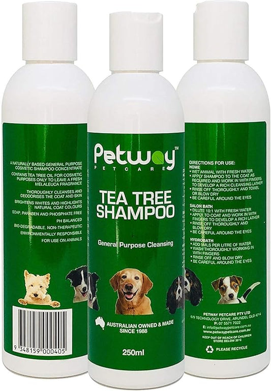 Petcare Tea Tree Shampoo for Dogs, Natural Cleansing and Deodorizing Shampoo, pH Balanced Deep Cleansing Dog Shampoo, Free of Phosphates, Parabens and Enzymes, Dog Coat Shampoo, 250ml