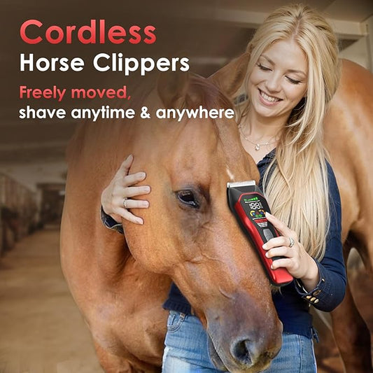 Horse Clippers Low Noise Rechargeble Horse Trimmer Kit, Pet Shaver for Heavy Thick Coats Grooming, 2-Speed Cordless Animal Shears for Horse, Sheep, Cats and Dogs