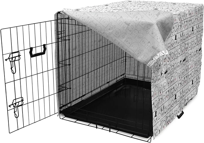 Lunarable Cartoon Dog Crate Cover, Funny Creatures and Monsters Doodle Faces in Manga Style Emotions, Easy to Use Pet Kennel Cover for Cats & Medium Dogs, 30 Inch, Charcoal Grey Coral White