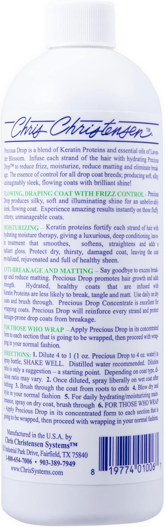 Chris Christensen Precious Drop Concentrate Dog Conditioner, Groom Like a Professional, Reduces Frizz & Matting, 16 oz