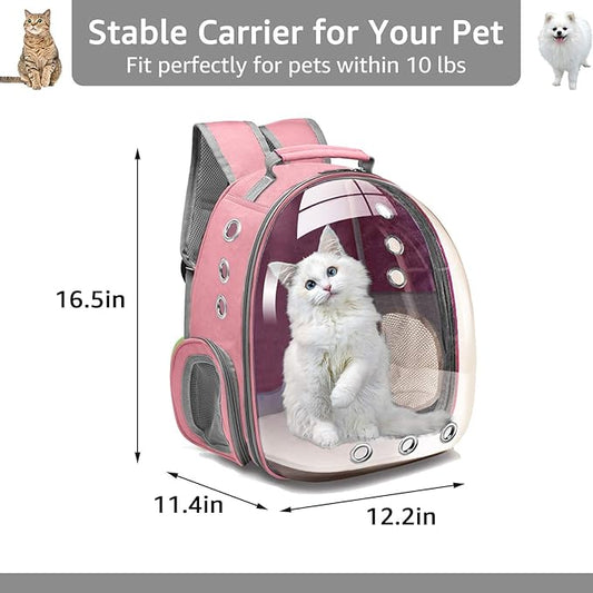 Henkelion Cat Bubble Carrying Bag, Backpack Carrier for Small Medium Dogs Cats, Airline Approved Travel Space Capsule Pet Carrier Dog Hiking Backpack - Pink