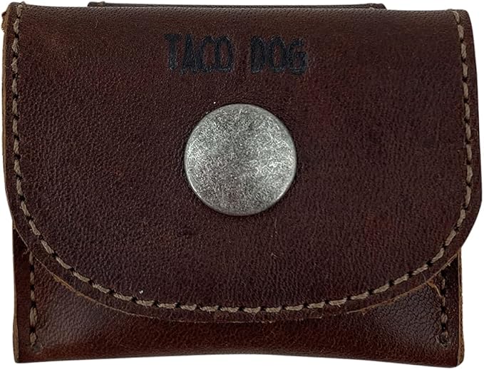 Taco Dog, Dog Tag Silencer Handmade from 100% Full Grain Leather - Durable Pouch with Button Snap Closure That Attaches to Collar - Store Pet ID Tags for Zero Noise, Great for Hunting - Bourbon Brown