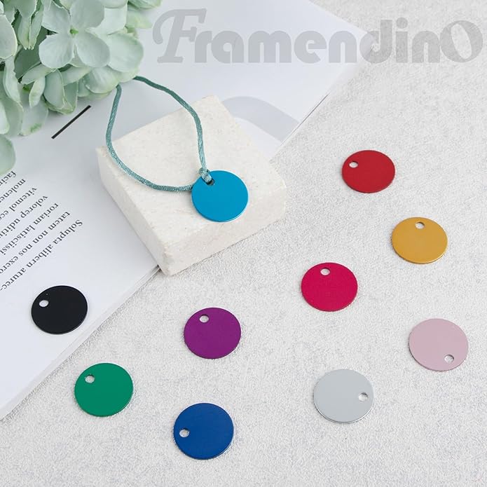 Framendino, Pet ID Tag Colorful Blank Round Double Sided Pets ID Tag Name Phone Number ID Tags Aluminum Charms