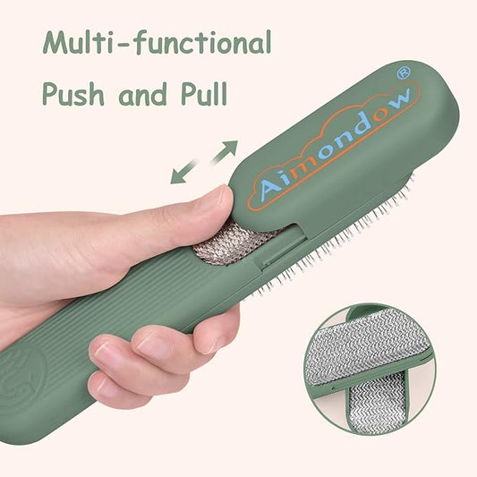 Dog Hair Remover Brush, Cat Grooming Brush for Long and Short Hair Dogs Cats, Self Cleaning Shedding Brush for Massage, Removes Puppy Loose Undercoat Mats Tangled Hair (Green)