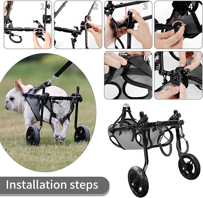 Small Dog Wheelchair for Back Legs, Light Weight Dog&Cat&Pets Wheelchair Cart with Disabled Hind Legs Walking, Adjustable Doggy Wheelchair Cart with Wheels for Back Legs