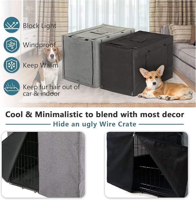 PETSFIT Dog Crate Cover,42 Inch Cover for Wire Dog Kennel, Single Door, Mesh Window, Flap On The Top and Back is Detachable,Black