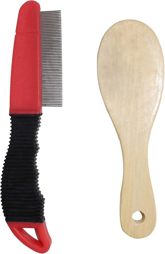 Pets First Deluxe 3 Piece Pet Brush & Comb Grooming Set - Luxury Grooming Set for Pets - Flexible Rubber Sleeve + Short Hair Pet Comb + Double Sided Detangling Brush