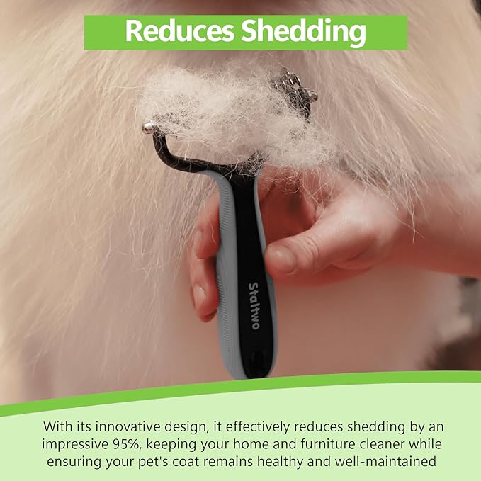 Pet Grooming Supplies - 2-in-1 Professional Undercoat Rake and Pet Brush | Shedding Control for Long-Haired Dogs and Cats, Deshedding Tool, Knot Removal,Grey