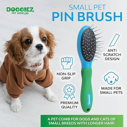 Small Dog Pin Brush for Dogs with Medium to Long Hair, Curly, Fine, Delicate and Fragile Coats - Pet Dog Brush and Puppy Brush for Poodle, Labradoodle, Yorkshire Terrier and Smaller Long Haired Breeds