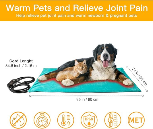 Toozey Pet Heating Pad, 6 Adjustable Temperature Dog Cat Heating Pad with Timer, Indoor Pet Heating Pads for Cats Dogs with Chew Resistant Cord, Electric Pads for Dogs Cats, Pet Heated Mat