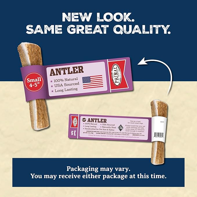 Primal Antlers for Dogs - Grade A Split Elk Antlers for Small Dogs up to 15 lb - Natural Dog Chews for Aggressive Chewers - Naturally Shed Antlers - Long Lasting Dog Bones - 1 ct
