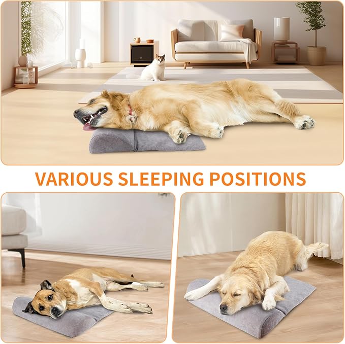 Dog Bolster Pillow with High Resilience Foam, Headrest for Large Dogs, Benefit for Cervical Vertebra and Neck, Easy to Carry, Machine Washable Cover&Easy to Clean(Grey)