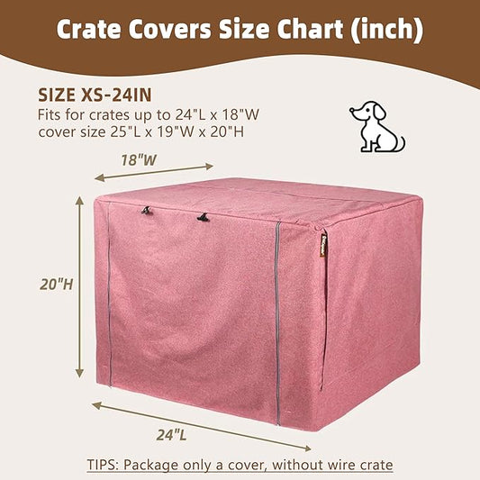 HiCaptain Pink Dog Crate Cover for 24 Inches Wire Crates, Heavy-Duty Polyester Indoor Dog Kennel Cover Universal Fit for 1 2 Doors Standard Metal Cage (Upgrade Two-Tone Pink)