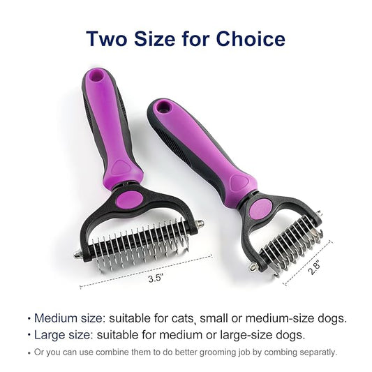 WePet Grooming Rake for Dogs & Cats, Double-Sided Deshedding Brush, Extra-Wide Dematting Tool, Slicker Comb for Undercoat & Loose Hair Removal, Reduces Shedding by 95%, Purple, Small