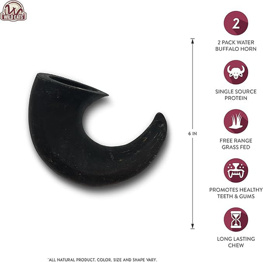 Water Buffalo Horn No Hide Dog Bones & Dog Chews (All Natural, Single Source Protein, GrainFree Dog Treat, Long Lasting Dog Chews & Dog Bones for Aggressive Chewers) 4 Pack, Medium-Horn