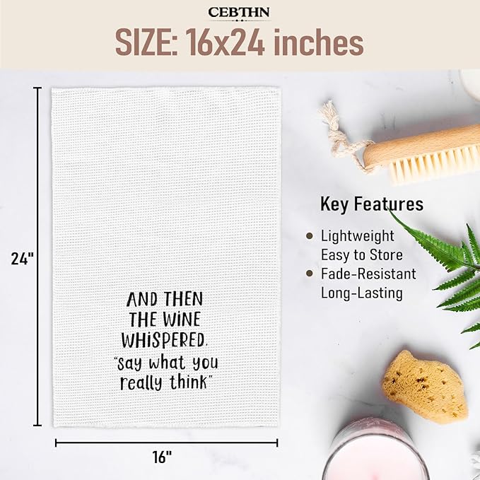 Funny Wine Kitchen Towels, Gifts for Wines Lovers Women Dish Hand Towels for Kitchen Bar Cart, and Then The Wine Whispered Decorative Bar Towels for Bartender, 16x34 Inch