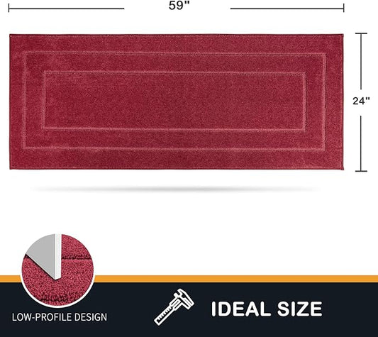 PURRUGS Dirt Trapper Door Mat 24" x 59.5", Non-Slip/Skid Machine Washable Entryway Rug, Dog Door Mat, Super Absorbent Welcome Mat for Muddy Wet Shoes and Paws, Burgundy Red