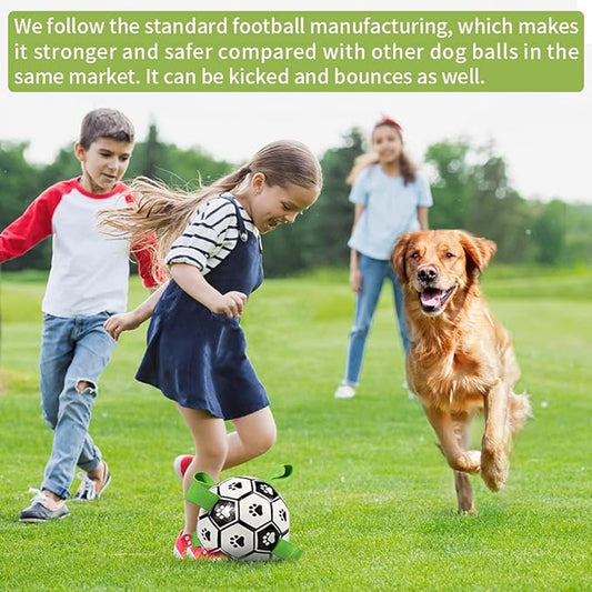 QDAN Dog Toys Soccer Ball with Straps, World Cup Interactive Dog Toys for Tug of War, Puppy Birthday Gifts, Dog Tug Toy, Dog Water Toy, Durable Dog Balls for Medium Large Dogs(8 Inch)