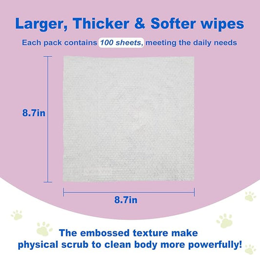 DR.EASY Odor Remover Pet Grooming Wipes 100Ct Lavender Plant Based Ingredients for Paws,Body,Nose &Bum Cleaning,Remove Dirt,Dander & Excess Hair with Soft and Thick Wipes,No Artificial Fragrance