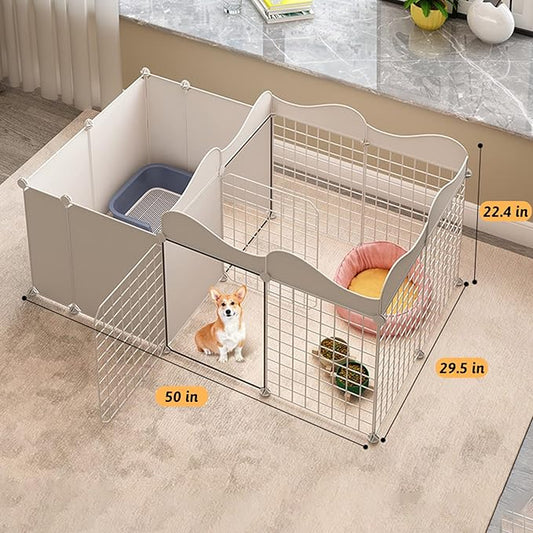 Fhiny Small Animal Playpen, Portable Rabbit Fence Indoor Metal Wire Yard Fence Guinea Pig Cage Playpen Metal Enclosure for Rabbit Guinea Pig Chinchilla Hamster Puppy Kitten with 12 Panels (White)