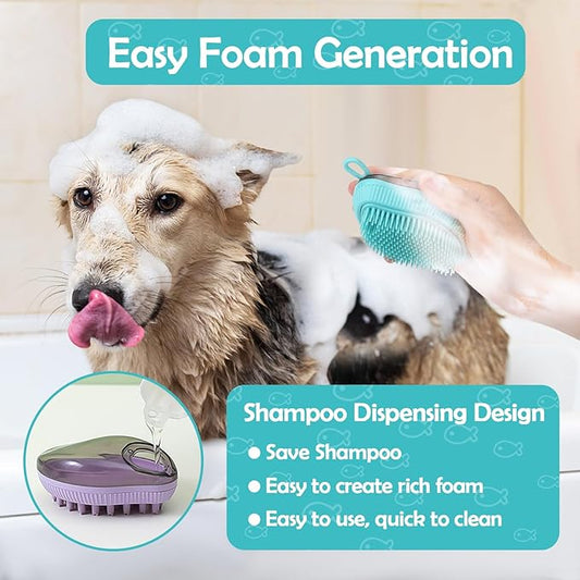 AIERSA Dog Grooming Kit - Shampoo Brush with Soap Dispenser, Soft Rubber Scrubber for Short-Haired Pets