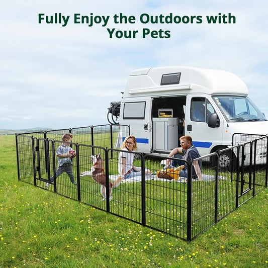 PawGiant Dog Fence Playpen 24”/32”/40” Indoor Outdoor for Small/Medium/Large Dogs, Metal Pet Puppy Cat Exercise Fencing Gate Crate Cage Outside RV, Camping, Yard, Garden (16 Panel, 27" W x 40" H)