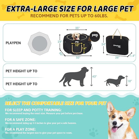 KingCamp Dog Playpen Pet Playpen + Free Travel Bowl Portable Foldable Dog Tent and Puppy Playpen Pet Tent + Free Carrying Case Indoor Outdoor Camping (Large (50x50x24 inches))