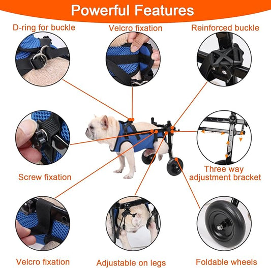 Dog Wheelchair for Back Legs, Adjustable Dog Wheelchairs with 2 Wheels, Dog Wheelchair Cart for Hip Support, Mobility Aids for Small Pets Hind Limbs (Small)