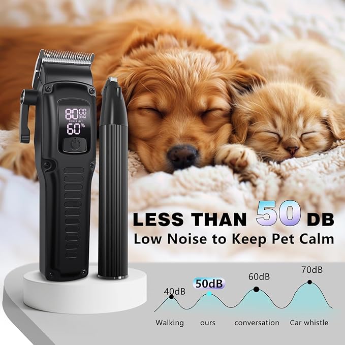 Cordless Dog Grooming Clippers Kit & Paw Trimmer with LED Light, Professional Electric Pet Hair Clippers, Dog Shavers for Grooming Thick Hair (Black)