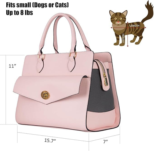 Stylish Pet Carrier Purse Leather Bag for Small Dogs Cats Puppy,Airline Approved Soft-Sided Carriers (Pink)