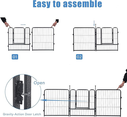 Dog Playpen, Dog Fences for The Yard, Portable Outdoor Dog Playpen for Large/Medium/Small Dogs, Foldable Metal Dog playpen, with Doors (8 Panels, 24")