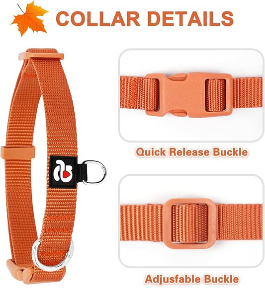 azuza 3 Pack Fall Dog Collars Comfortable and Adjustable Nylon Dog Collars for Medium Dogs, M (14-20inch), Ginger Yellow, Rust Orange and Latte Brown