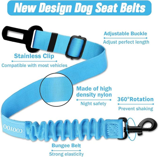 COOYOO Dog Seat Belt, Durability Retractable Dog Car Harness Adjustable Dog Seat Belt for Vehicle Nylon Pet Safety Seat Belts Heavy Duty & Elastic