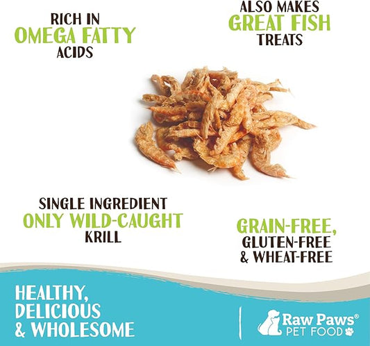 Raw Paws Freeze-Dried Krill Treats for Dogs & Cats, 3-oz - Naturally Contains Krill Oil for Dogs, Omega 3 for Dogs, Shrimp for Dogs - Freeze Dried Krill Fish Food for Aquatic Fish, Turtles, & Reptiles