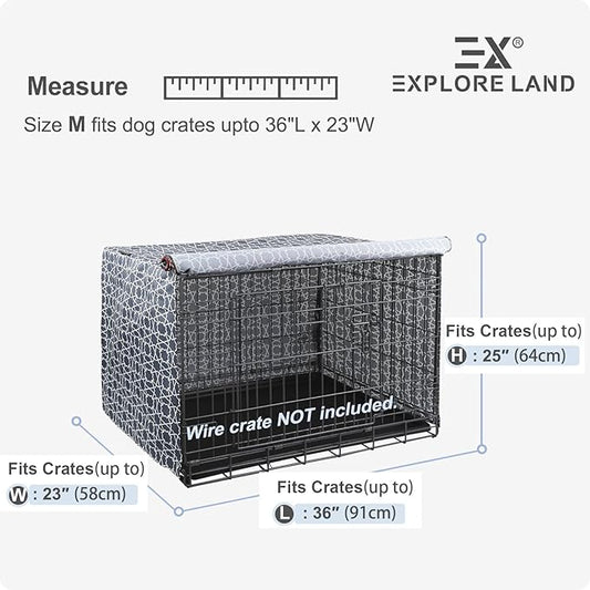 Explore Land Pattern Dog Crate Cover for 36 Inches Wire Cage, Heavy-Duty Polyester 1 2 3 Doors Standard Metal Pet Kennel Enclosure (Morocco)